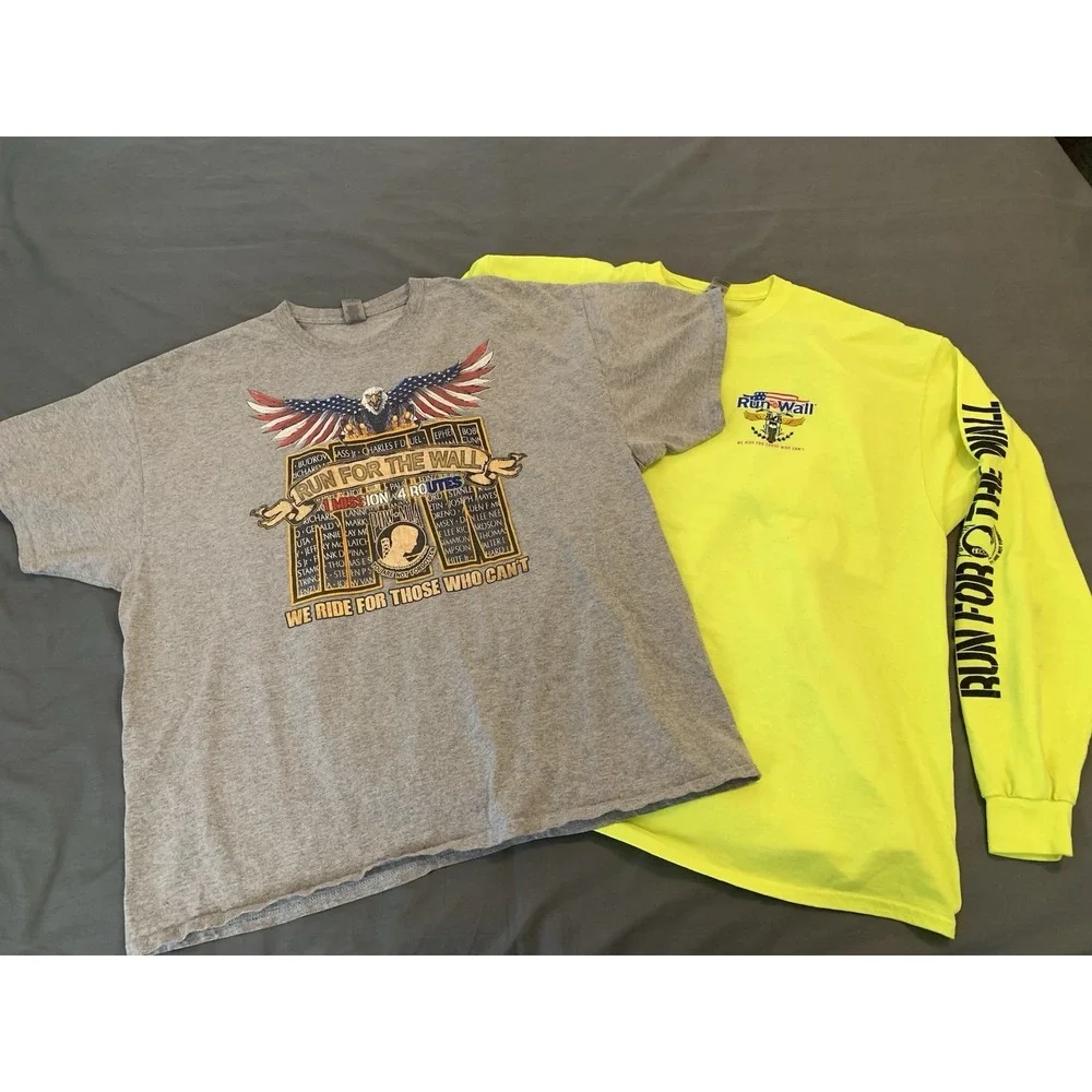 LOT‎ OF 2 Run for the Wall POW MIA 2XL T-Shirts Biker Military Veterans Hi-Vis